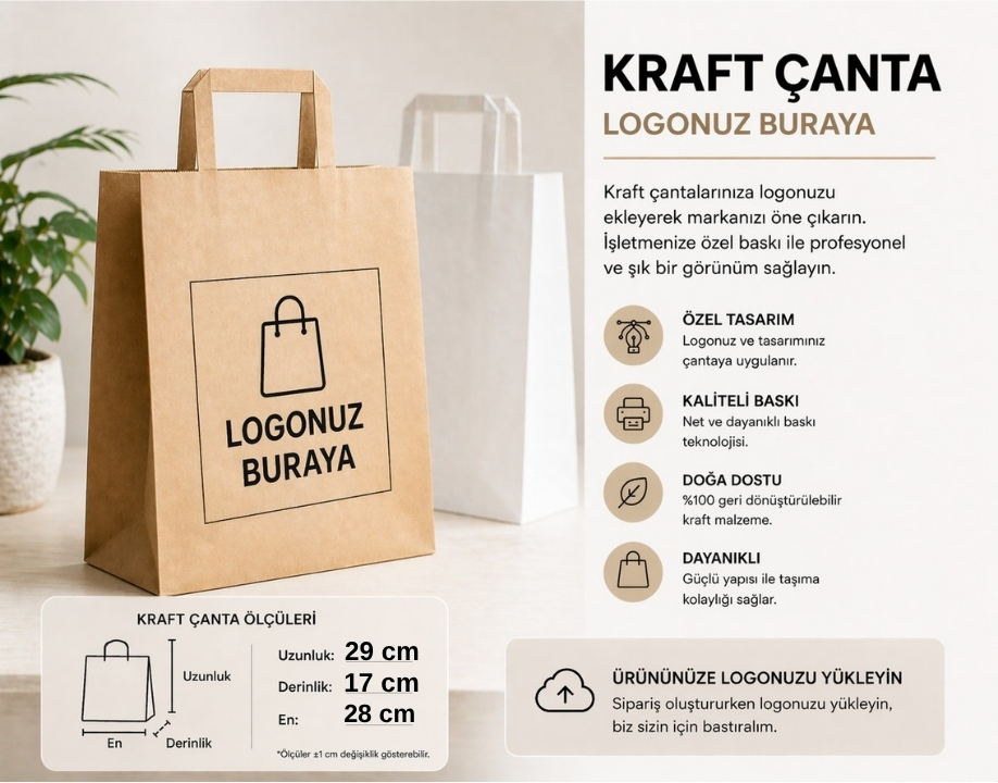 Düz Saplı Kraft Karton Çanta 28*17*29